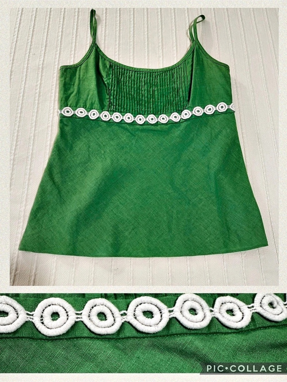 J.Crew Linen Camisole in Green & White